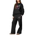 thumbnail image 5 of Bow Hoodie Set Bow Matching Sweat Sets for Women Bow Sweatpants Set Bow Outfits Bow Sweatsuit 2 Piece Outfits Spring Fall Clothes Bow Graphic Crewneck Sweatshirt And Pants Clothing Set, Black L, 5 of 5
