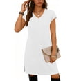 thumbnail image 2 of Miluxas Women Summer Casual V Neck Cap Sleeve T Shirt Dress Business Elegant Work Clothes Beach Vacation Dress White, 2 of 6