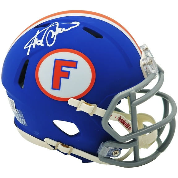 Steve Spurrier Autographed Florida Gators Blue Throwback Speed Mini Helmet Beckett BAS Witness 236154