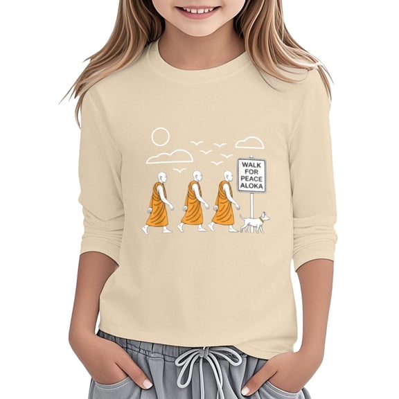 WERYOUNG Girl's T-Shirts 3/4 Sleeve Crewneck Cartoon Print Kids Graphic T Shirts Daily Wear Comfort Fit Tee Shirts Home Lounging Breathable Cozy Toddler Tops