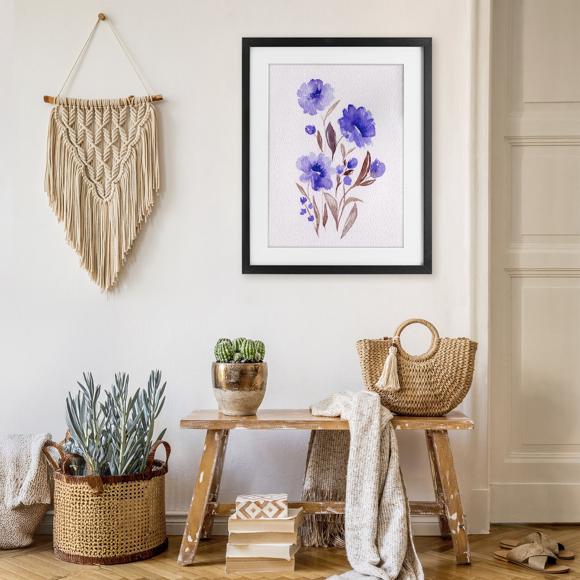 Stupell Industries Watercolor Purple Blossoms Black Framed Print Under Glass, design by Leah Noel Art