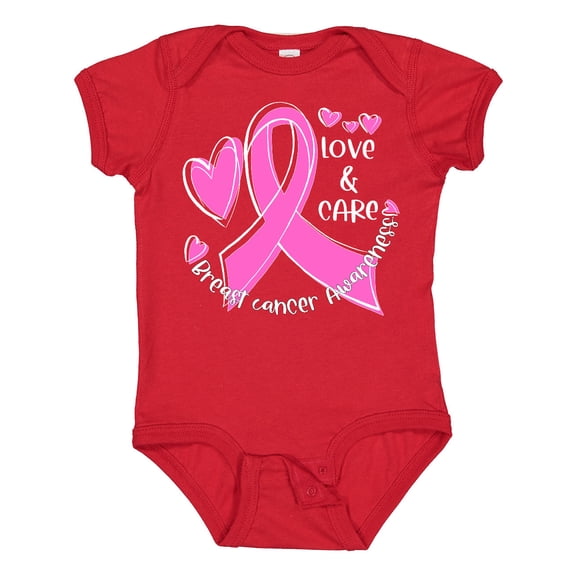 Inktastic Love, Care, Cure Breast Cancer Awareness Pink Ribbon Boys or Girls Baby Bodysuit