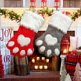 thumbnail image 4 of Pet Paw Huge Plush Christmas Stockings 2 Pack Xmas Decorations Fireplace Hanging Socks Family Holiday Dog Cat Gift Stockings 17.32inch(Grey & Red), 4 of 8
