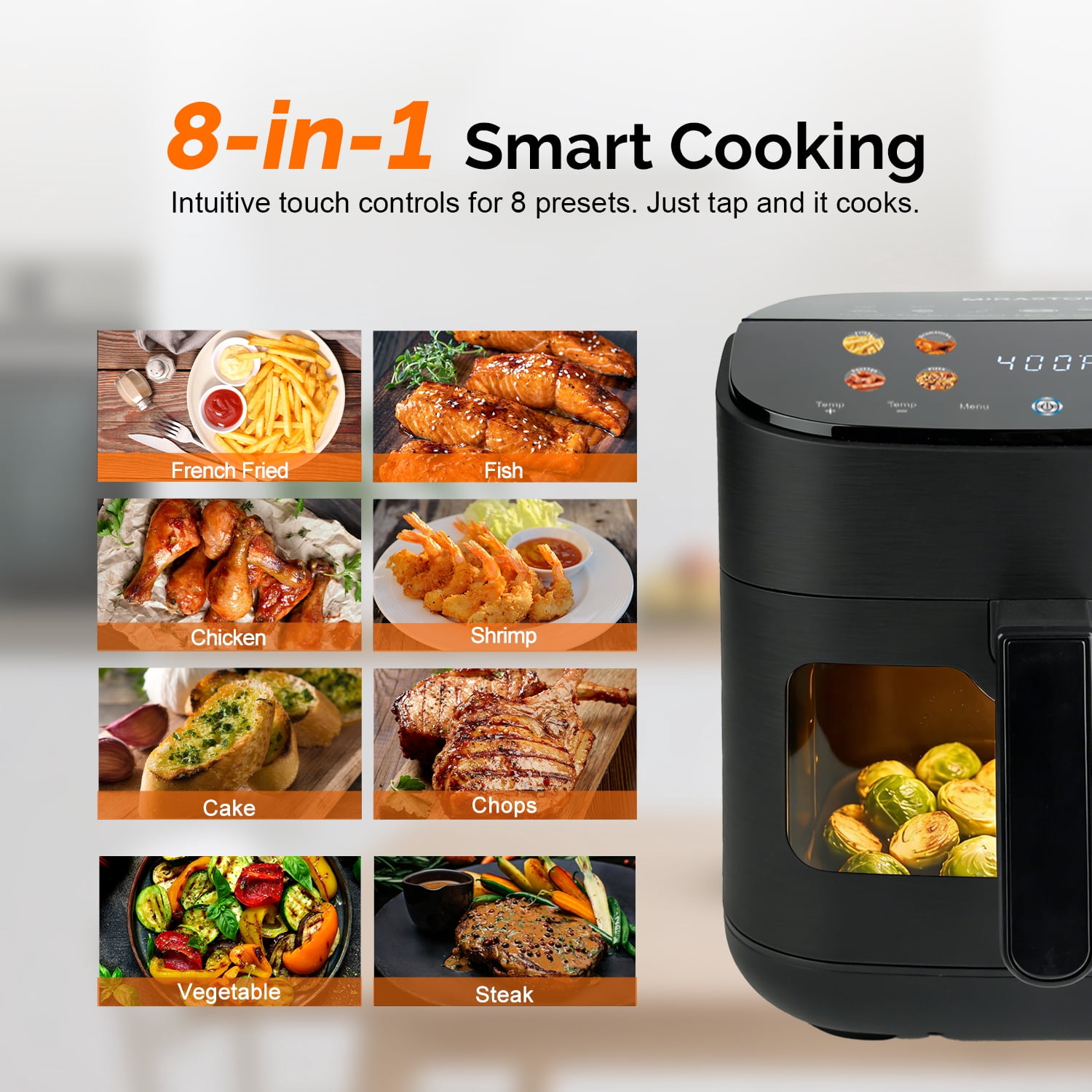 MIRASTON 6.8QT Smart Digital Air Fryer with Visual Window, 8 Presets Recipes for Fast Easy Meal, Snack, Dessert, Dishwasher-Safe, for Family Dinner