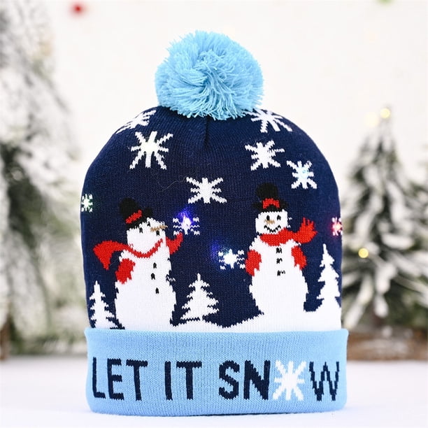 Xihbxyly Liquidación de Verano Gorro de Invierno para Hombre, Mujer y Niño, Tejido con Lámpara de Luz Led