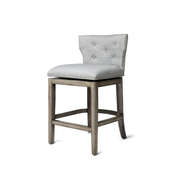 Maven Lane Hugo Counter Stool, Reclaimed Oak Finish & Ash Grey Fabric Upholstery