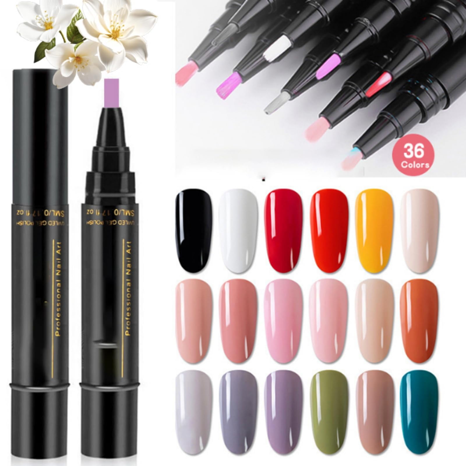 Polishey Nail Polish Pens, 3 in 1 Nail Polish Pens Quick Dry, Gel NailPolish Set, 36 Color NailPolish GelPen 8 ML, Color NailPolish GelPen for Women, Nails Pens for Nails Art DIY