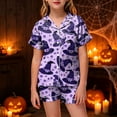 thumbnail image 2 of NIEWTR Kids Halloween Pajamas Halloween Loungewear Short Sleeve Lapel Top and Shorts Homewear Girls' Pajama Sets, 2 of 5