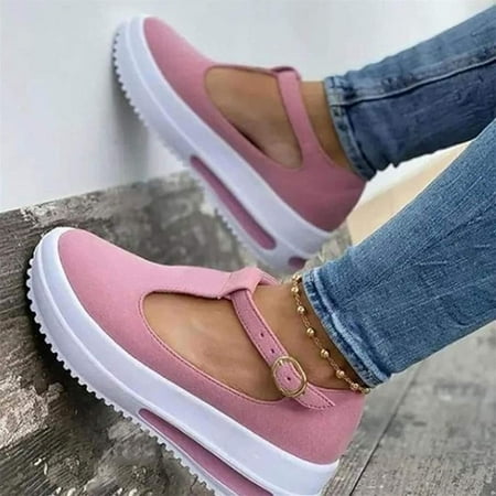 Summer Womens Wedge Platform Buckle Strap Sandals Ladies Spring Retro Round Head Loafers for Women Low Upper Wedge Heel Shoes Buckle Design
