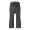 thumbnail image 4 of Pantalones capri para mujer, algodón y lino, casual, verde, talla S, 4 of 5