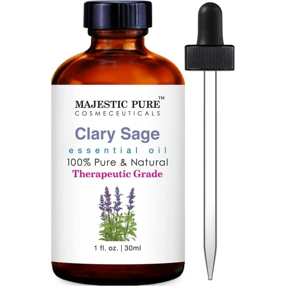 Majestic Pure Clary Sage Essential Oil, Premium Grade, Pure and Natural, for Aromatherapy, Massage, Topical & Household Uses, 1 fl oz