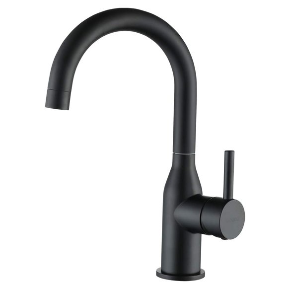 Wowow Grifo De Baño Negro - Fregadero De Barra Monomando De Acero Inoxidable Mezclador De Lavabo De Arco Alto - Grifo De Cocina Pequeño Con Mangueras De Suministro