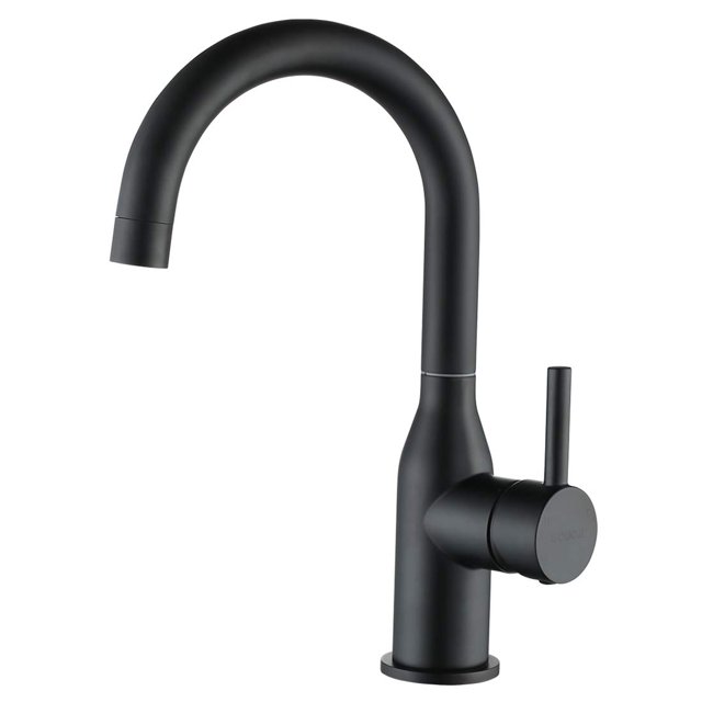 Wowow Grifo De Baño Negro - Fregadero De Barra Monomando De Acero Inoxidable Mezclador De Lavabo De Arco Alto - Grifo De Cocina Pequeño Con Mangueras De Suministro