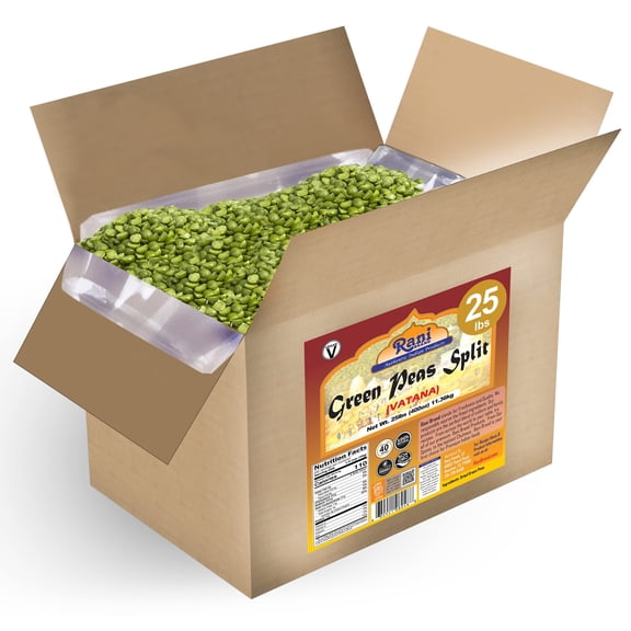 Rani Green Peas Split, Dried (Vatana, Matar) 400oz (25lbs) 11.36kg Bulk Box ~ All Natural | Vegan | Gluten Friendly