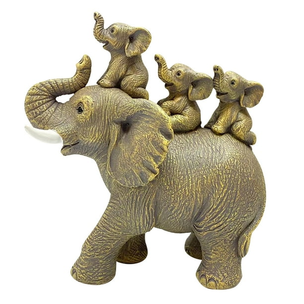 Adorno de resina/juego de elefantes bebés montando una estatua de elefante animal amarillo 4 piezas