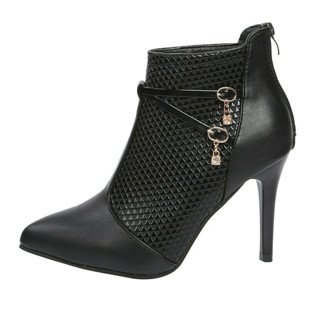 NECHOLOGY Botas Mujer Adulto Femenino Zapatos Botines de mujer Botines finos de tacón con cremallera en la parte posterior de cuero de color sólido a la para mujer (Black, 8)