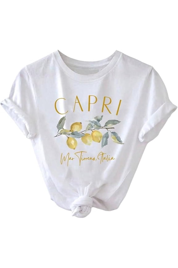SweatyRocks Women's Lemon Fruit Print Graphic Tees Crew Neck Short Sleeve Casual T Shirt Summer Tops