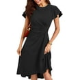 thumbnail image 6 of Women's 2025 Elegant Ruffle Sleeve Ruched Waist Flowy A Line High Low Midi Cocktail Party Dress, 6 of 10