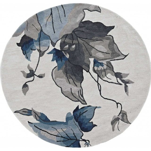 homeroots home decor 374427 66" X 66" Ivory Blue Polyester Rug