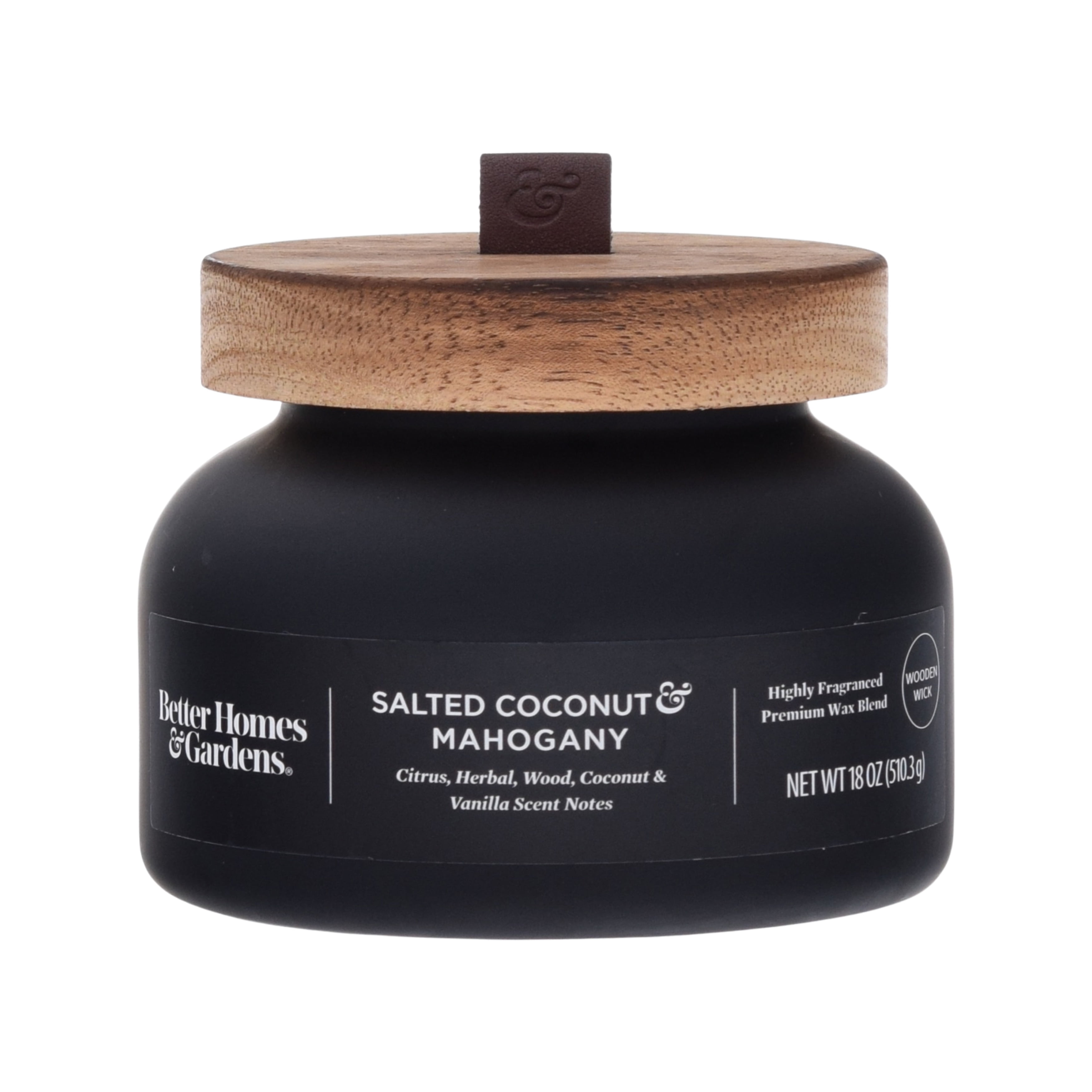 (4 pack) Better Homes and Gardens Salted Coconut Mahogany Scented Wooden Wick Bell Jar Candle 18oz.