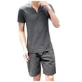 thumbnail image 2 of DDAPJ pyju Men's 2 Piece Summer Outfits Short Sleeve Henley Shirts and Shorts Set Casual Beach Suit Basic Solid Lounge Sets Gray XXXL, 2 of 6