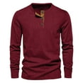 thumbnail image 6 of ZCFZJW Mens Workout Sweatshirts Lightweight Casual Solid Color Long Sleeve Button V Neck Pullover Tops Loose Regular Fit Cotton T-Shirts Wine M, 6 of 7