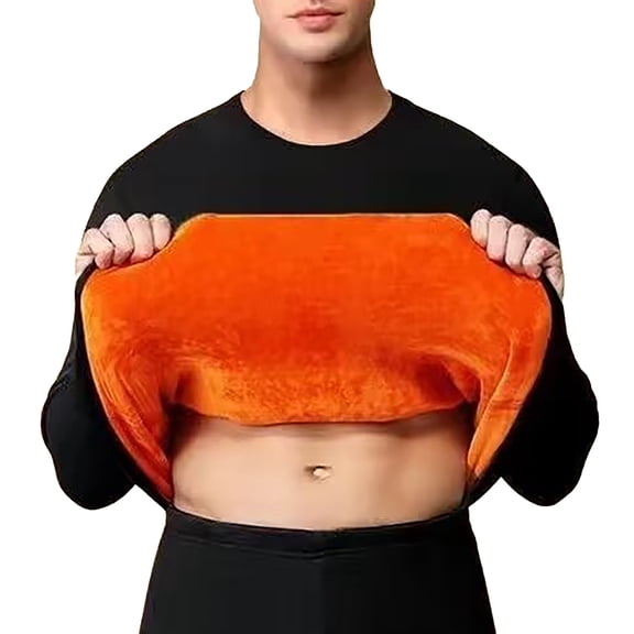 Breezora Crew Neck Thermal Top for Men Winter Underwear Heavyweight Fleece Warm Base Layer Cold Weather L Size Black