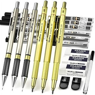 Nicpro 29 Pieces 2mm Mechanical Pencil Set, 9 PCS Artist Carpenter Drafting  Pencil 2.0 mm with 16 Tube Lead Refills HB, 2B Black & Colors, 2 Erasers, 2  Sharpeners for Art Drawing, Writing, Sketching 