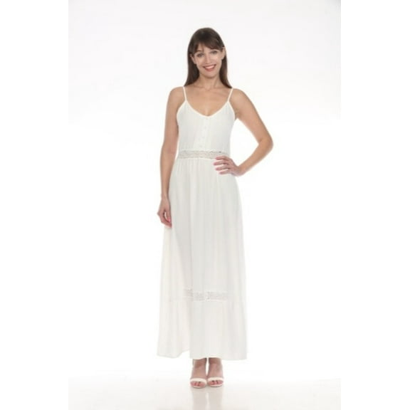Boho Serenity Lace-Trim Maxi Dress in Crisp White, Size S/M