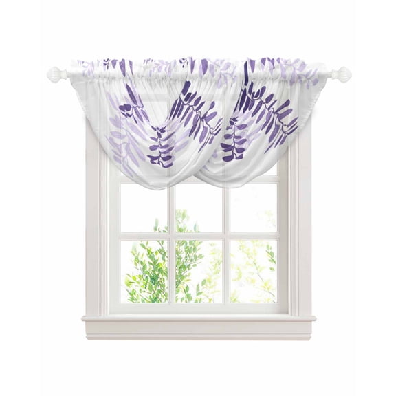 Waterfall Valances for Windows, Purple Ombre Botanical Kitchen Sheer Valance Curtains, Watercolor Country Pastoral Leaf Rod Pocket Elegant Swag Valances for Living Room Bedroom, 47.2"x38.5", 2 Panel