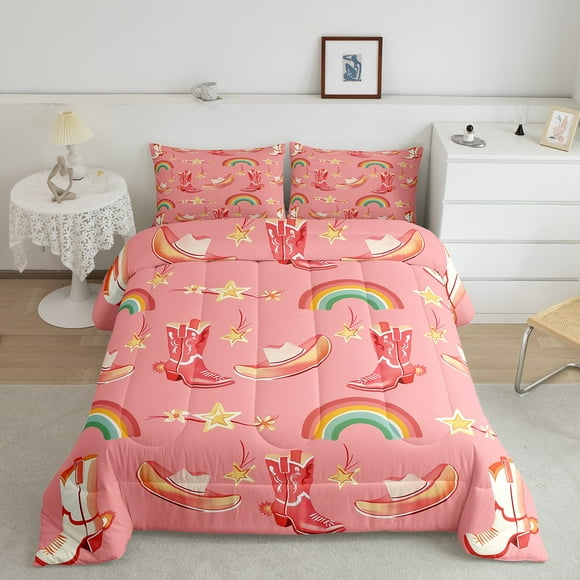 Erosebridal Kawaii Cowgirl Comforter Sets, Cartoon Rainbow Comforters & Duvets, Western Hat Decor, Reversible