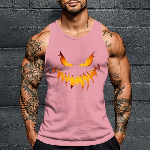 Zylanna Men's Sleeveless Muscle Shirt, Crew Neck Quick-Dry Moisture-Wicking Cool Print Gym wear Tank Tops for Sport Pink