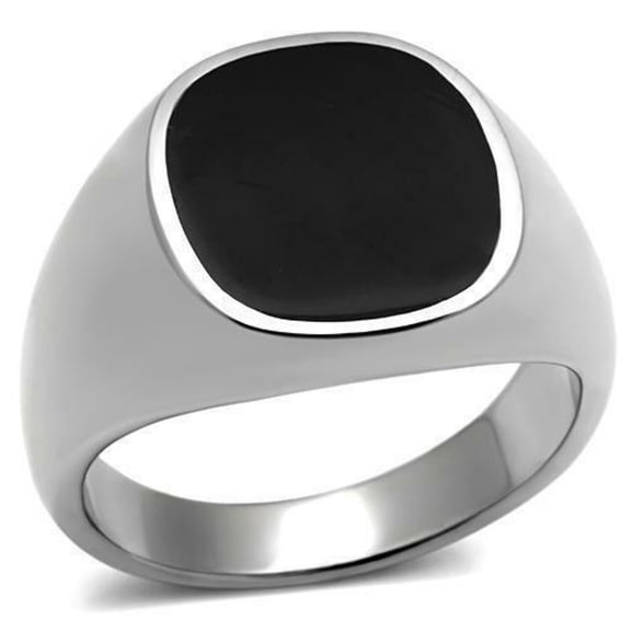 Anillo piedra negra para hombre de banda de acero inoxidable corte redondo