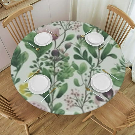 

Ullo0ord Green Botanical Leaves Table Cloth Round Fitted Tablecloths with Elastic Edge Rural Countryside Flower Plant Leaves Wipeable Waterproof Table Cover for Kitchen Wedding 38 -42