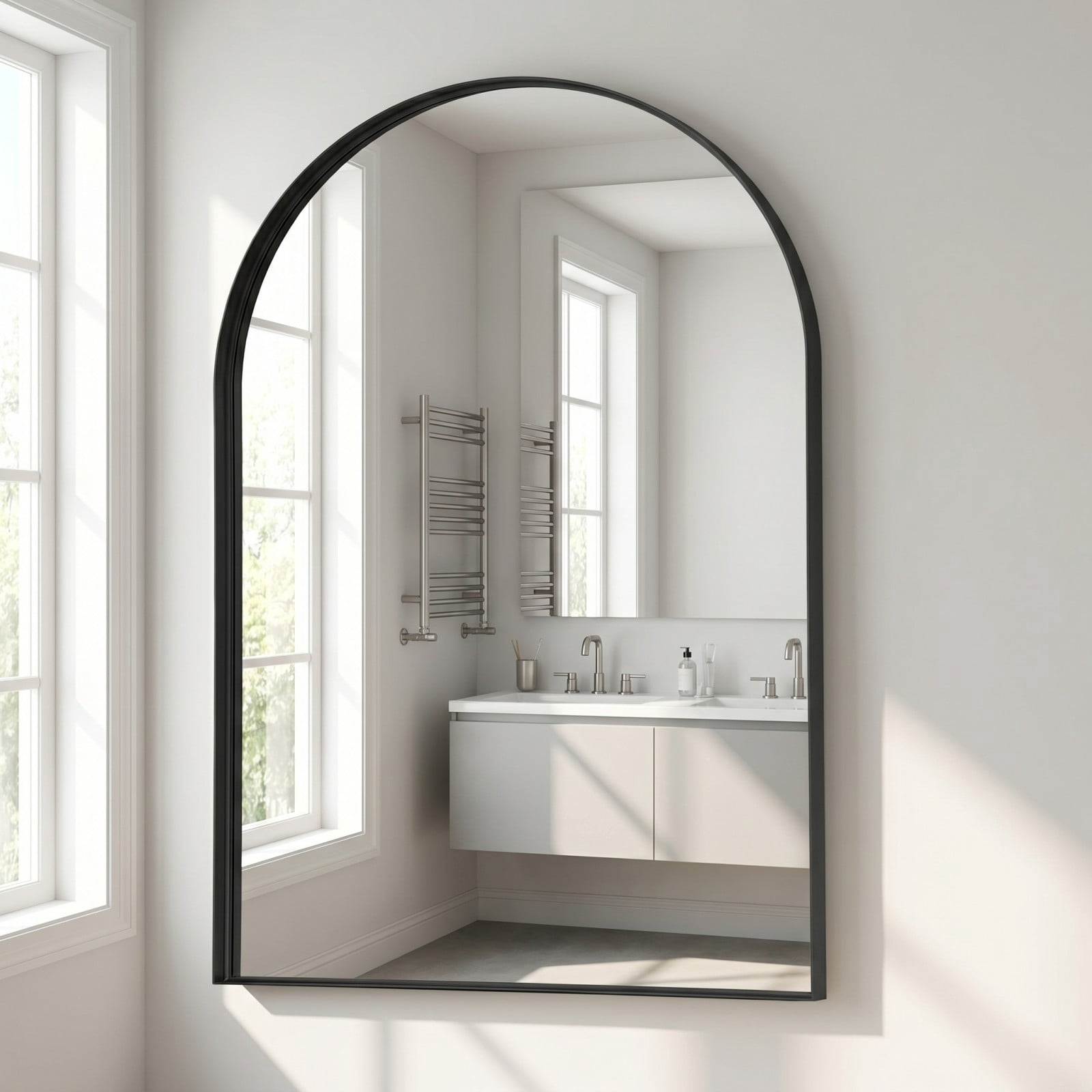 Gleamira 30"x48" Arched Bathroom Mirror Wall Vanity Mirror with Deep Frame, Black