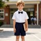 thumbnail image 5 of Odeerbi Niños 2 Piezas Caballero Traje Formal Preppy Vestido de Manga Corta Camisa y Traje Pantalones Cortos Conjunto de Uniforme Escolar, 5 of 9
