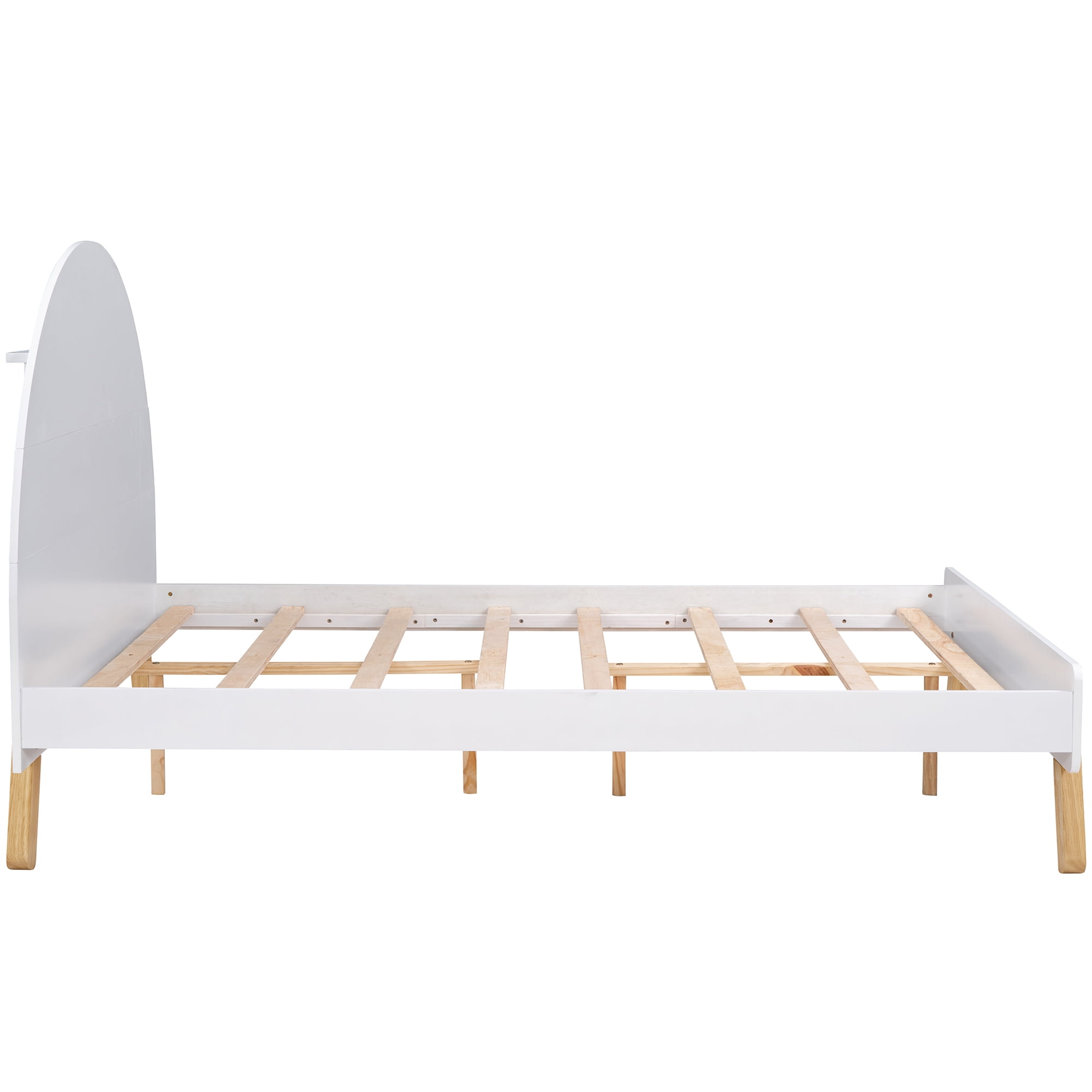 Aukfa Platform Bed for Kids, Full Size Bed Frame with Semi-circular Headboard, Wooden - White