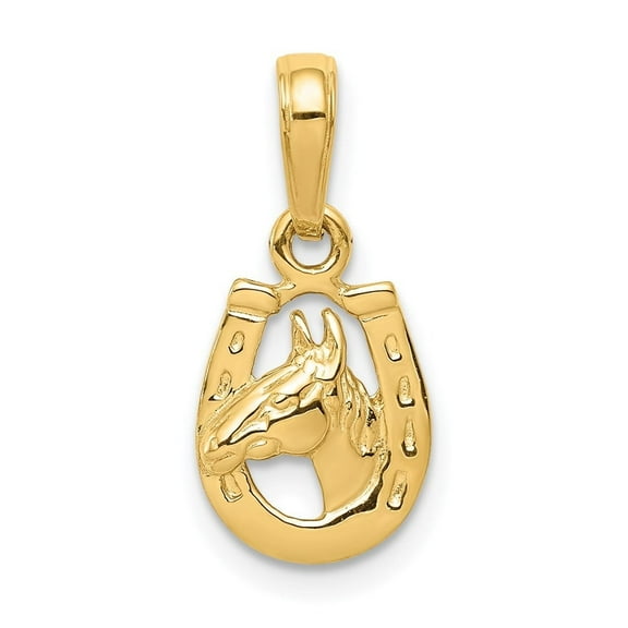 Auriga Fine Jewelry 14K Yellow Gold Horseshoe with Horse Head Pendant for Women (L-15 mm,W-10 mm)
