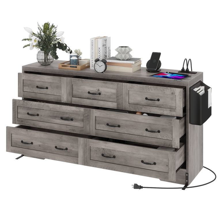 Uforic 7-Drawer Double Dresser Storage Cabinet with Power Outlets