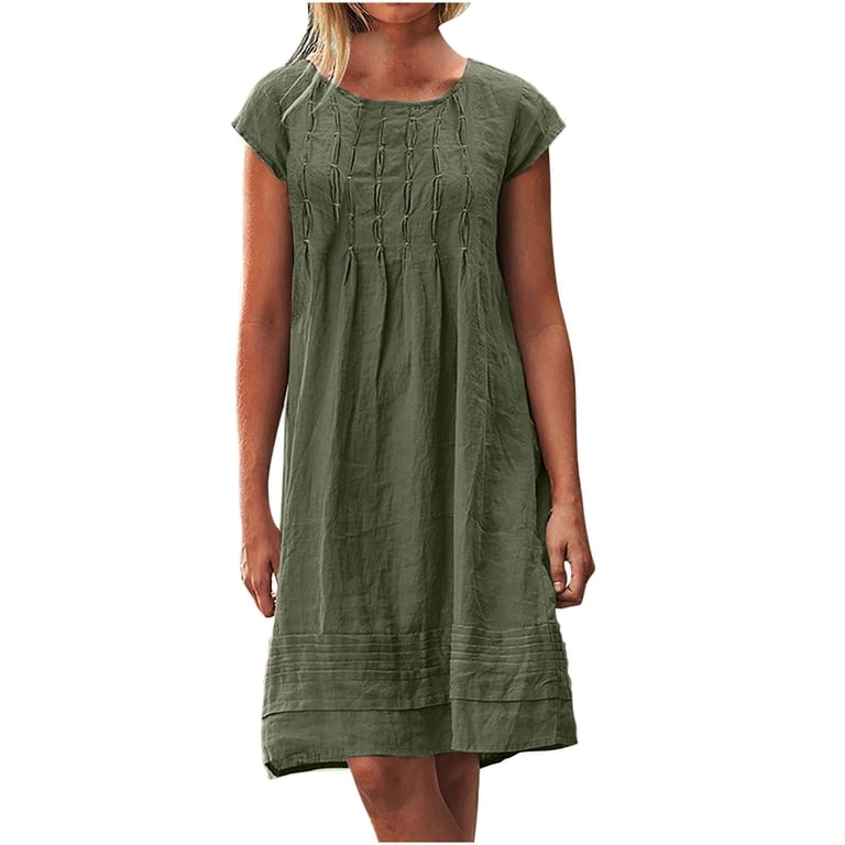 DEUUZHENQI Women's Cotton Linen Midi Dress Plus Size Cap Sleeve Pleated Summer Dresses Vacation 2025 Crew Neck Casual Dress, Adult Unisex, Size: XL, DEUUZHENQI Women's Cotton Linen Midi Dress Plus Size Cap Sleeve Pleated Summer Dresses Vacation 2025 Crew Neck Casual Dress, Adult Unisex, Size: XL,
