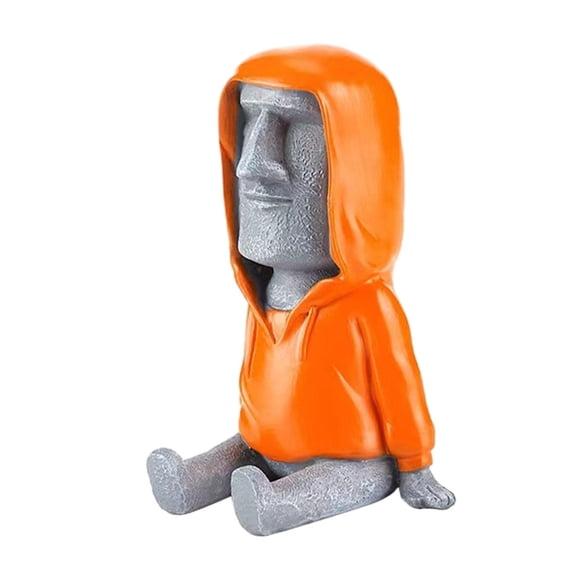 Langgg Easter Island Statue Moai Head Statue Decor Colorful Resin Retro Figurine Sculpture Home Office Desktops Bookshelves Grey Orange