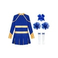 thumbnail image 2 of ranrann 4pcs Kids Girls Rhinestone Long Sleeve Cheerleading Dance Dress and Pom Pom for Party B Blue 10, 2 of 5