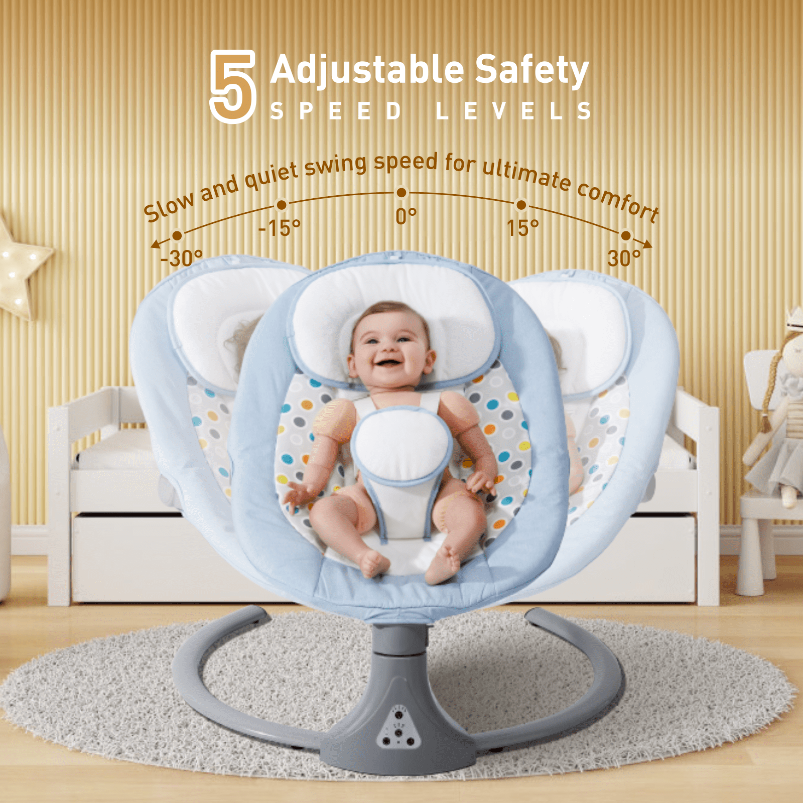 Baby Swing for Infants -  Remote Control Baby Swing Chair , 5 Speed Settings, 12 Lullabies, 3 Timer, 3 Angle, Cordless, USB Plug (Blue)