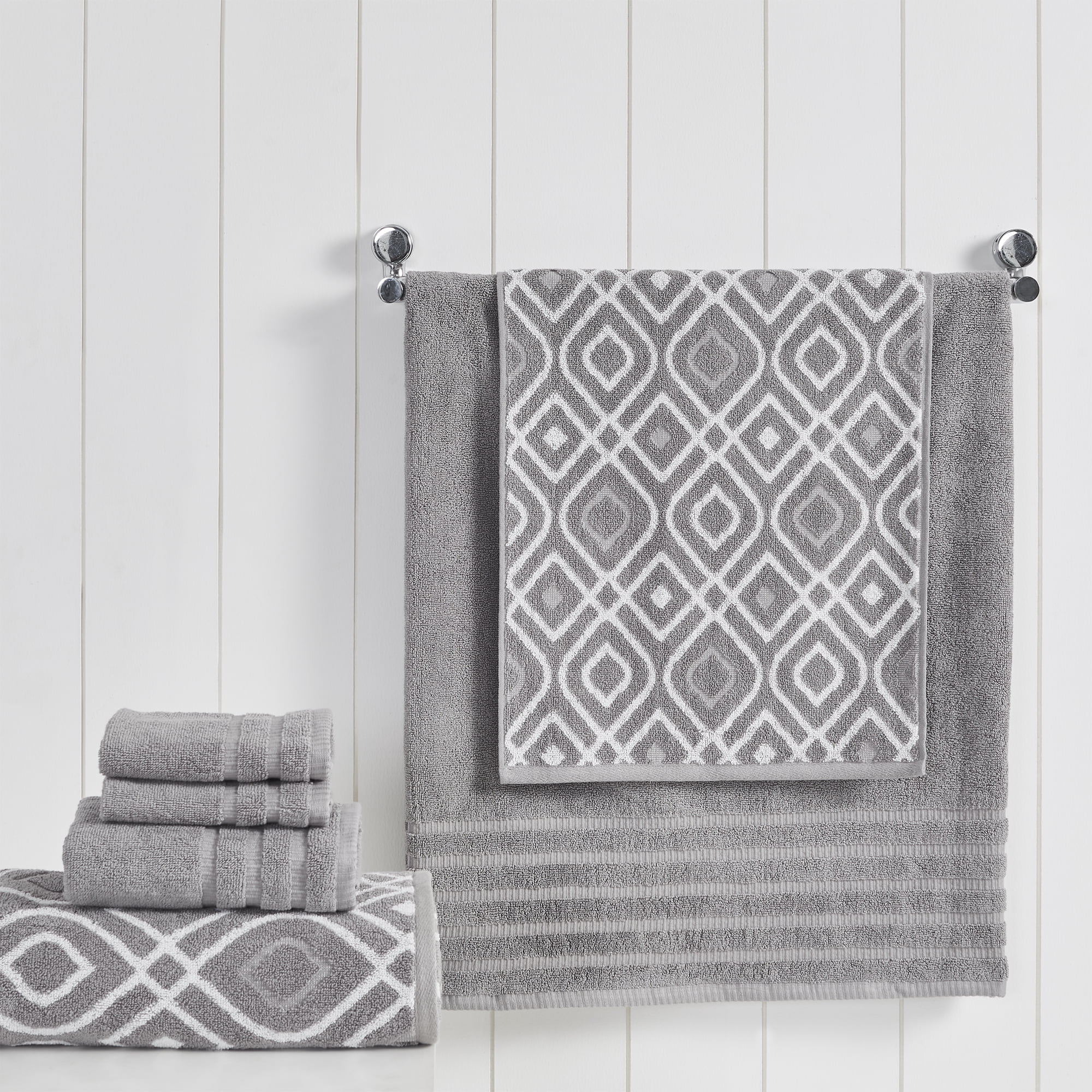 Modern Threads Oxford 6-Piece Yarn Dyed Adult Cotton Bath Towel Set, Gray