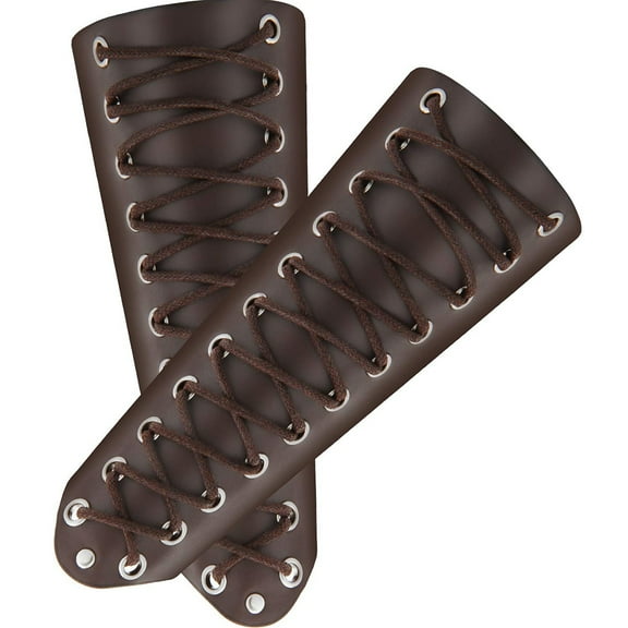 1 Pair Leather Arm Guards Unisex Gauntlet Wrist Guards Lace-up Leather Archery Armguards