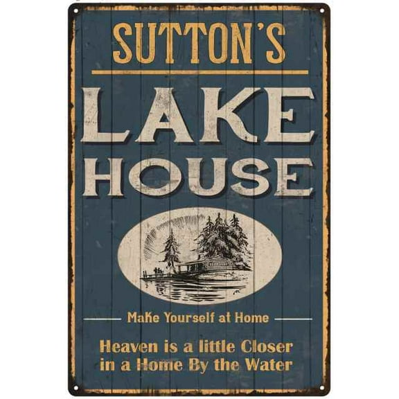 SUTTON'S Lake House Blue Cabin Home Decor 8 x 12 High Gloss Metal 208120038319