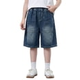 thumbnail image 3 of Huanglei Casual Boys Denim Shorts Summer Fit With Embroidered English Lettering For Boys Height Adjusted Easy Wear ，Back To School Boys Denim Shorts /Size 5-6 Years(Blue), 3 of 4