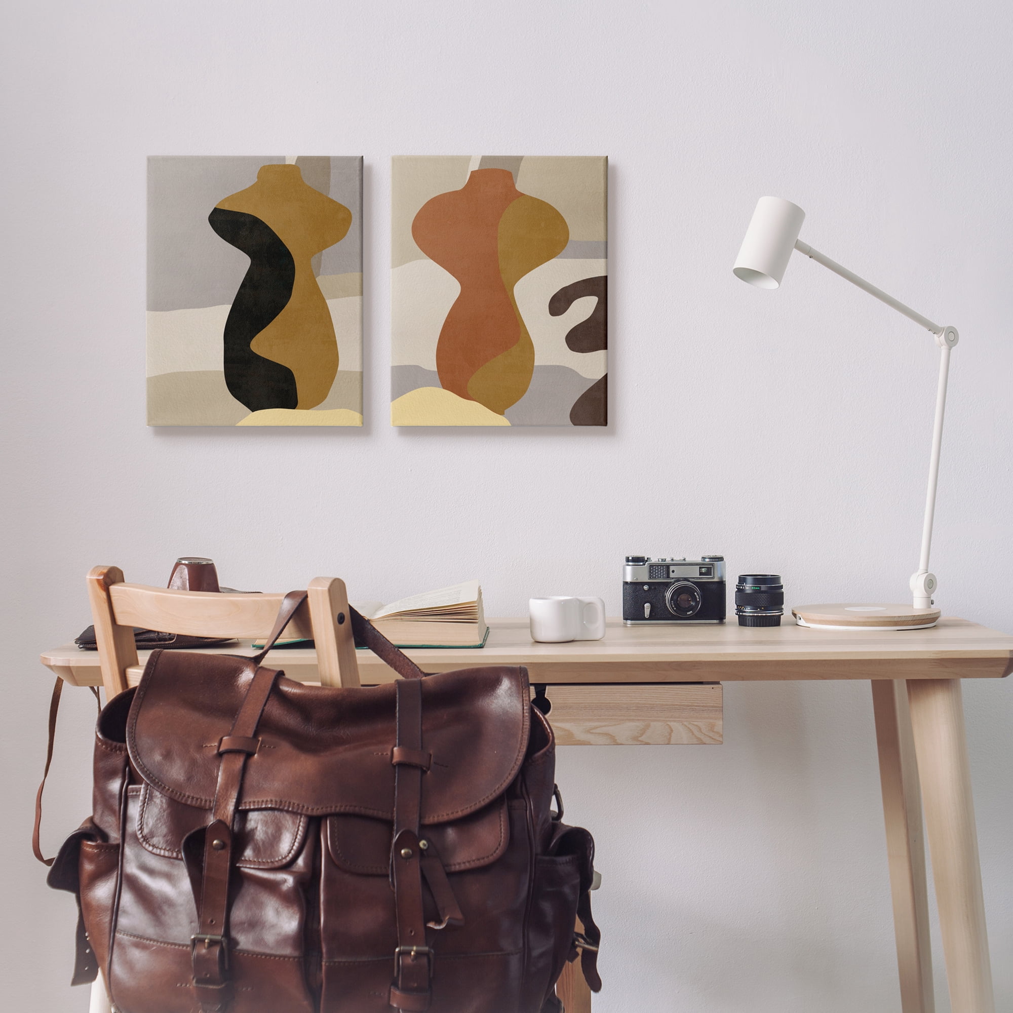 Stupell Industries Brown Boho Vases Abstract Painting Gallery Wrapped Canvas Art Print Wall Art, 16 x 20, Set of 2