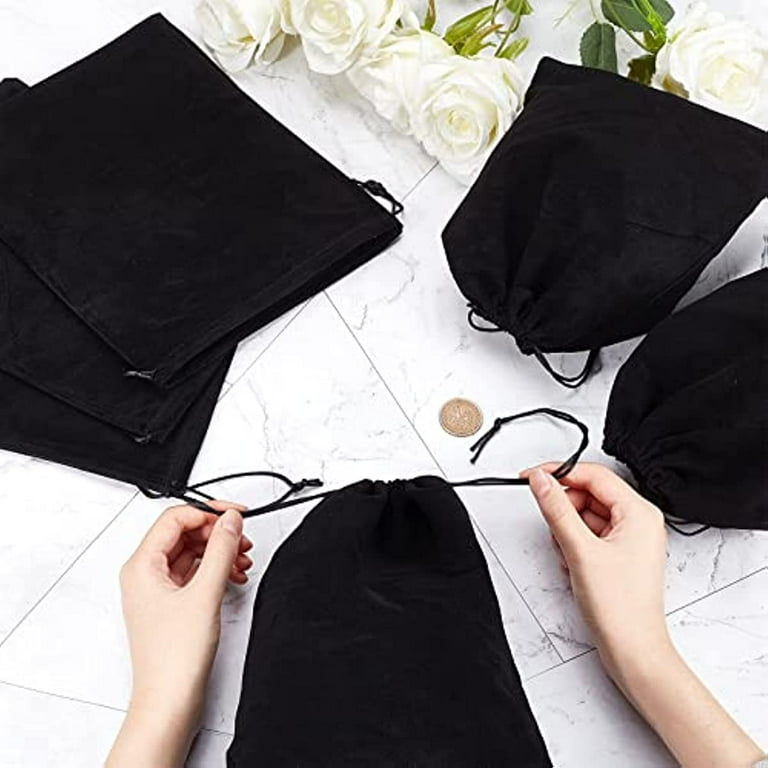 ▷ LARGE Velvet Black Pouch with Drawstrings