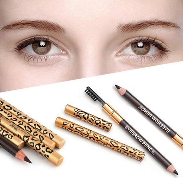 MesaSe Waterproof Leopard Print Makeup Double Ended Eyebrow Pencil Brush Handy Cosmetic